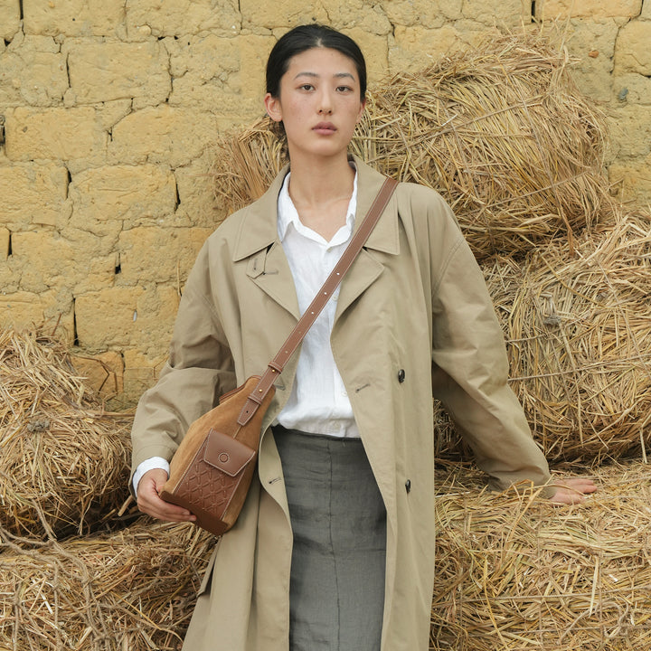 GIIM MII "Vientiane" Series Bucket bag, cowhide messenger bag, cross-body bag, commuter bag, large capacity soft bag